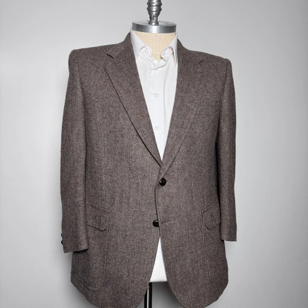 Kingsridge Blazer Mens 40R Brown‎ Herringbone Vintage Wool Sport Coat Academic